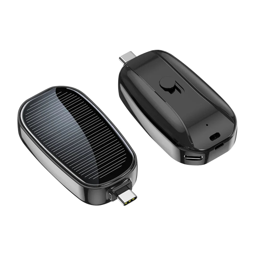 ソーラー充電対応 小型モバイルバッテリー 1200mAh キーリングタイプ・アウトドア